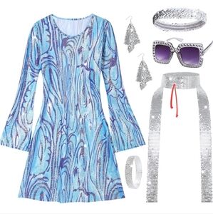 Disco Outfit Woman 70s Sequin Dress 1970s Costume Woman for Birthday Dance Party